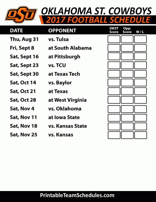 Oklahoma State Football Schedule 2021 Printable