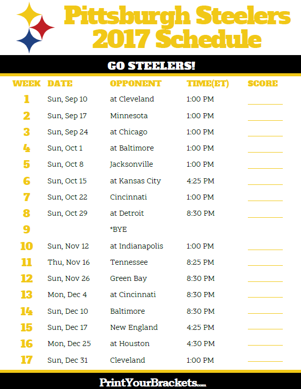 2017 Pittsburgh Steelers Football Schedule Steelers 