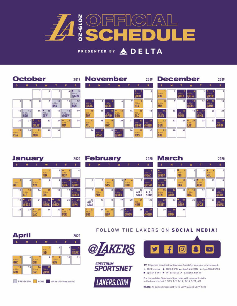 2019 20 Lakers Schedule Released RealGM