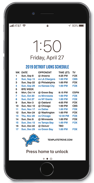 2019 2020 Detroit Lions Lock Screen Schedule For IPhone 6