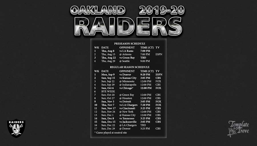 2019 2020 Oakland Raiders Wallpaper Schedule