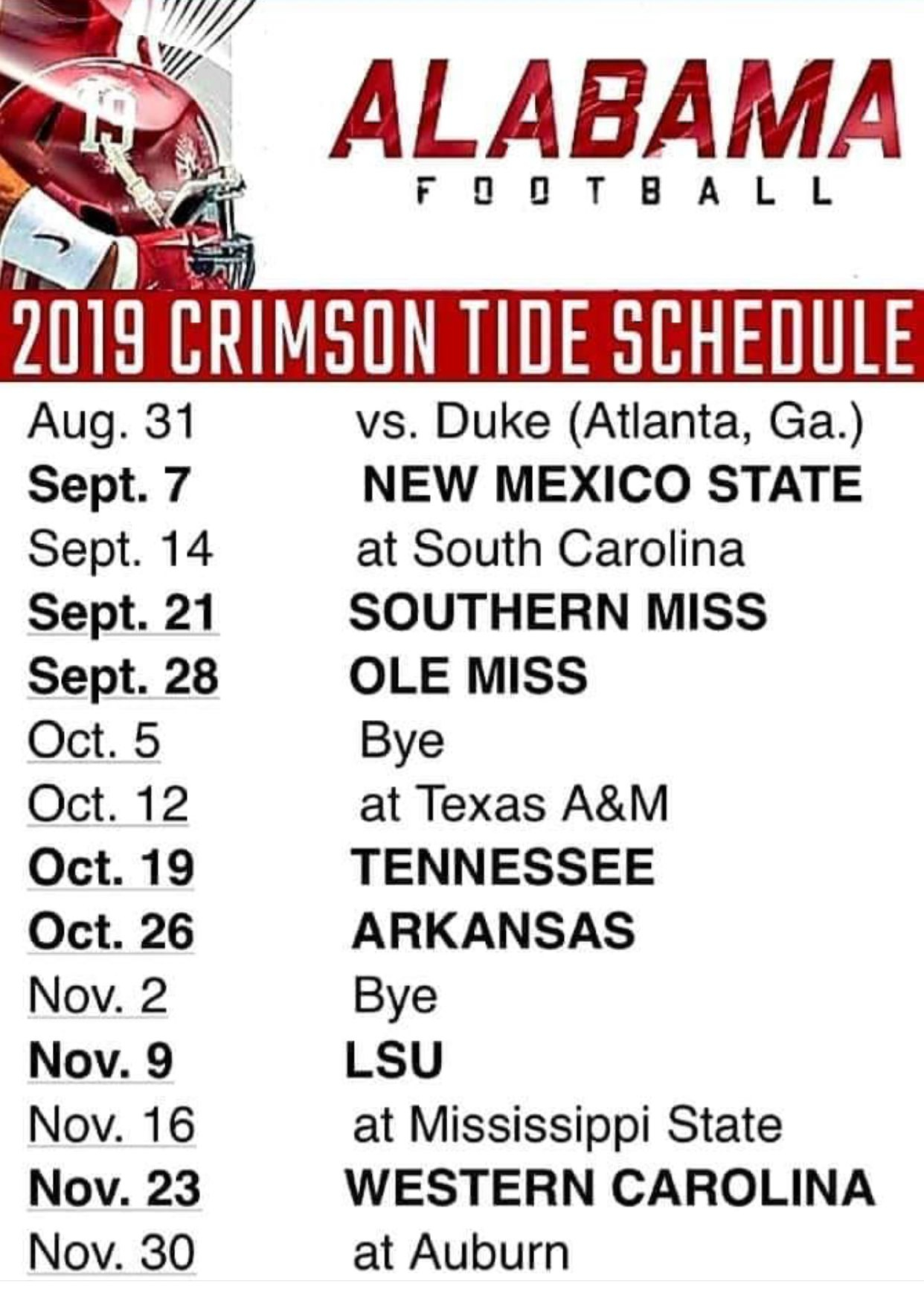 2019 Crimson Tide Football Schedule Alabama Football 