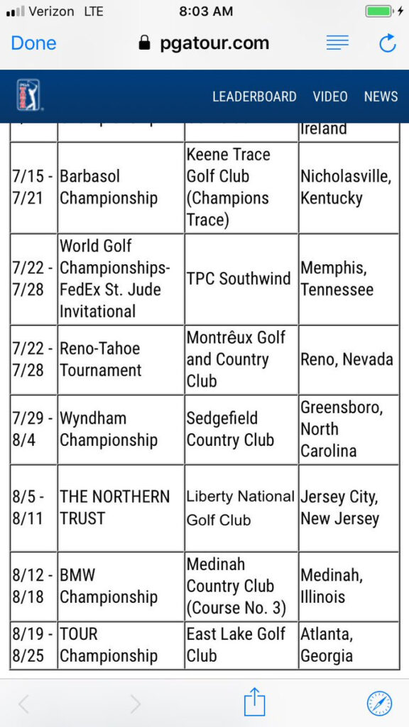2019 Pga Tour Schedule Download 2020 Calendar Printable