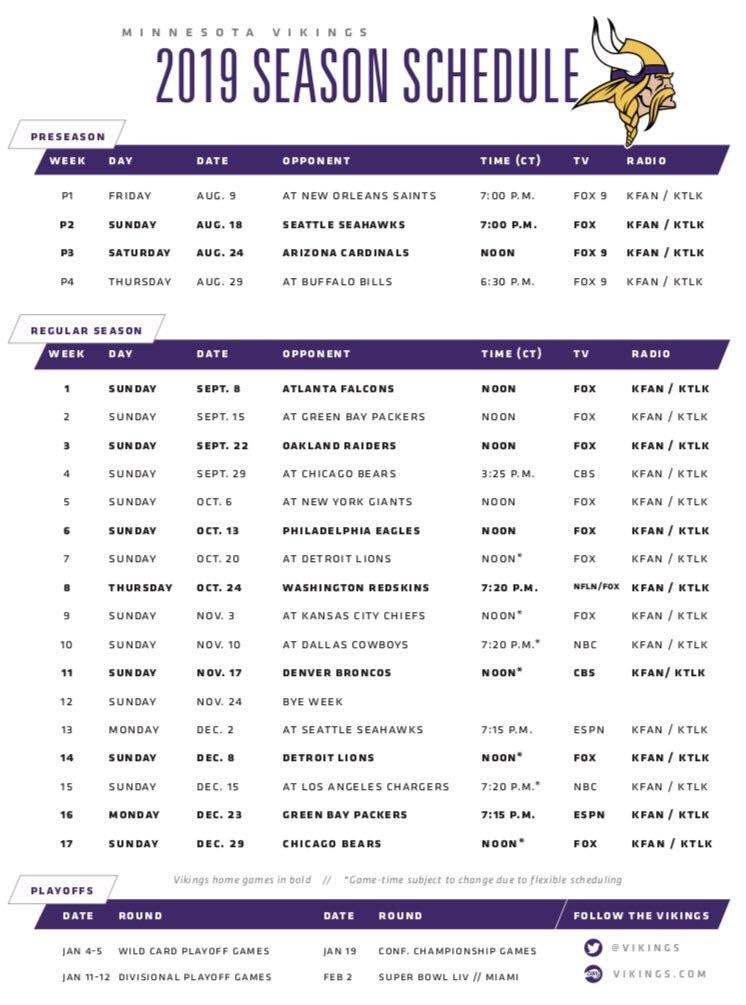 2019 Vikings Schedule Minnesotavikings