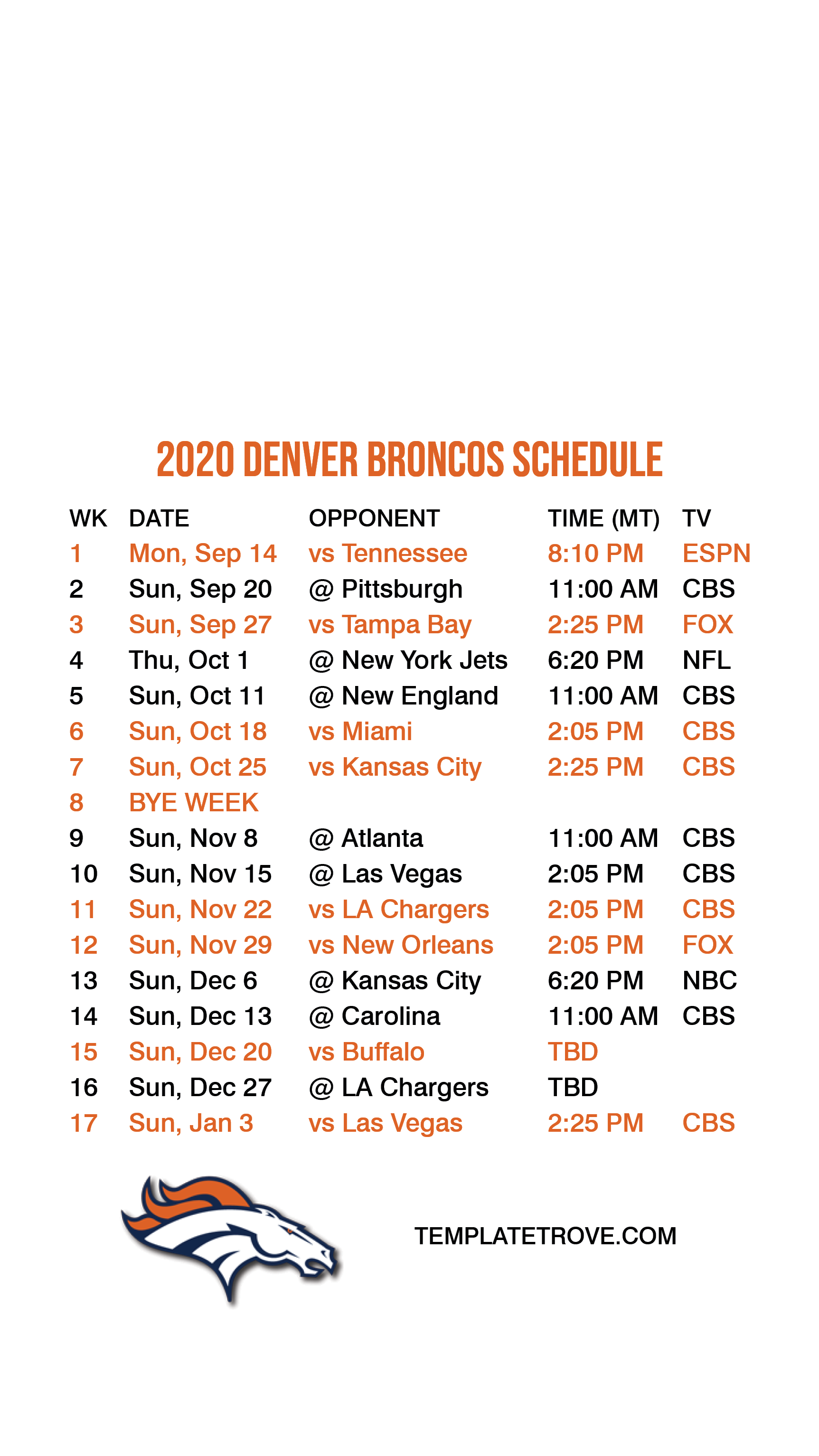 2020 2021 Denver Broncos Lock Screen Schedule For IPhone 6 