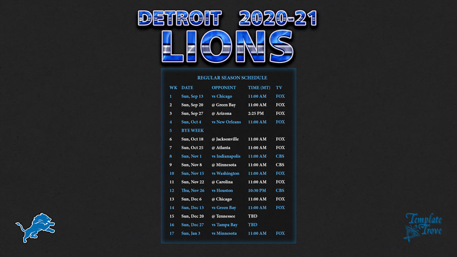 2020 2021 Detroit Lions Wallpaper Schedule