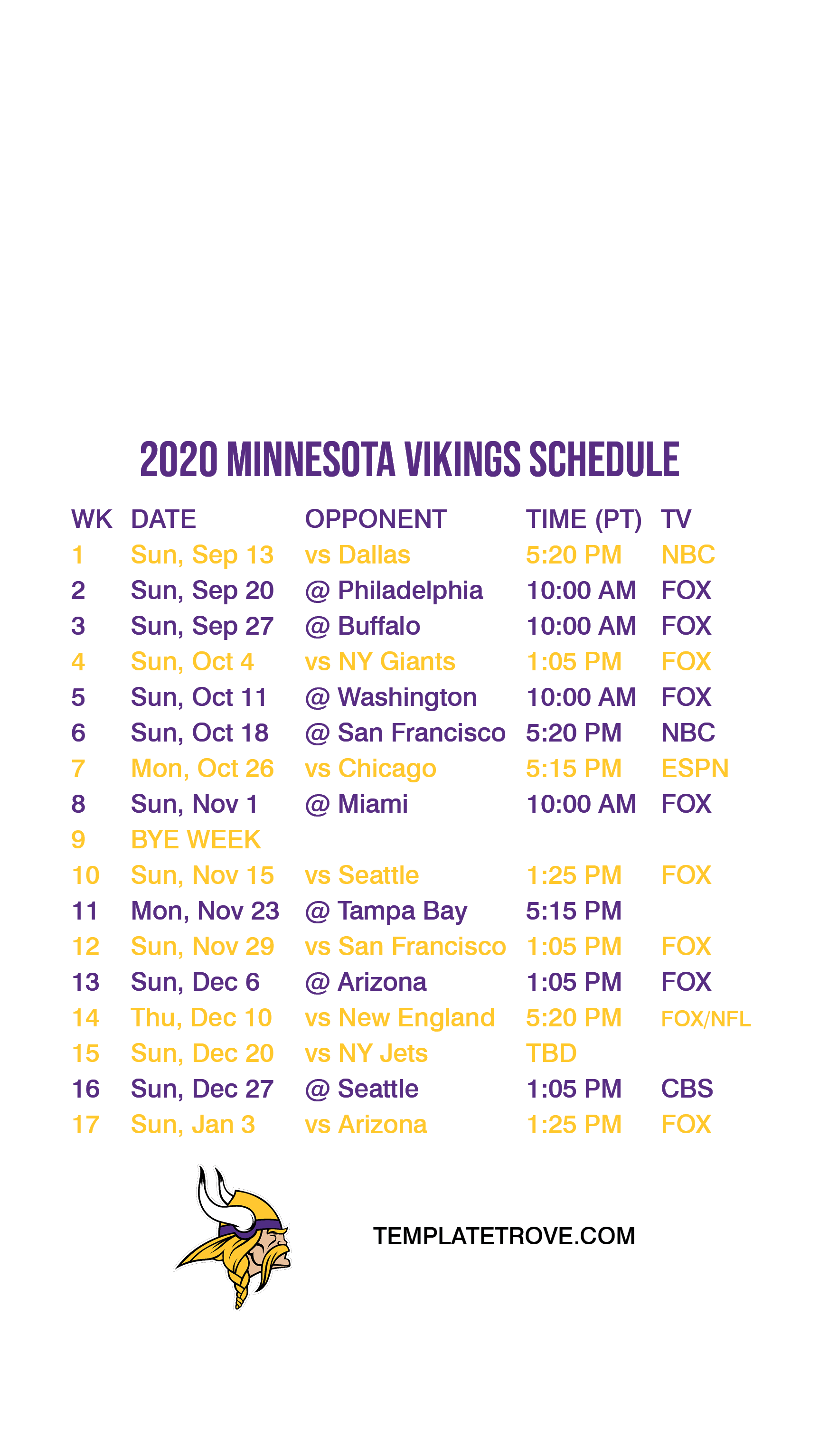 2020 2021 Minnesota Vikings Lock Screen Schedule For 