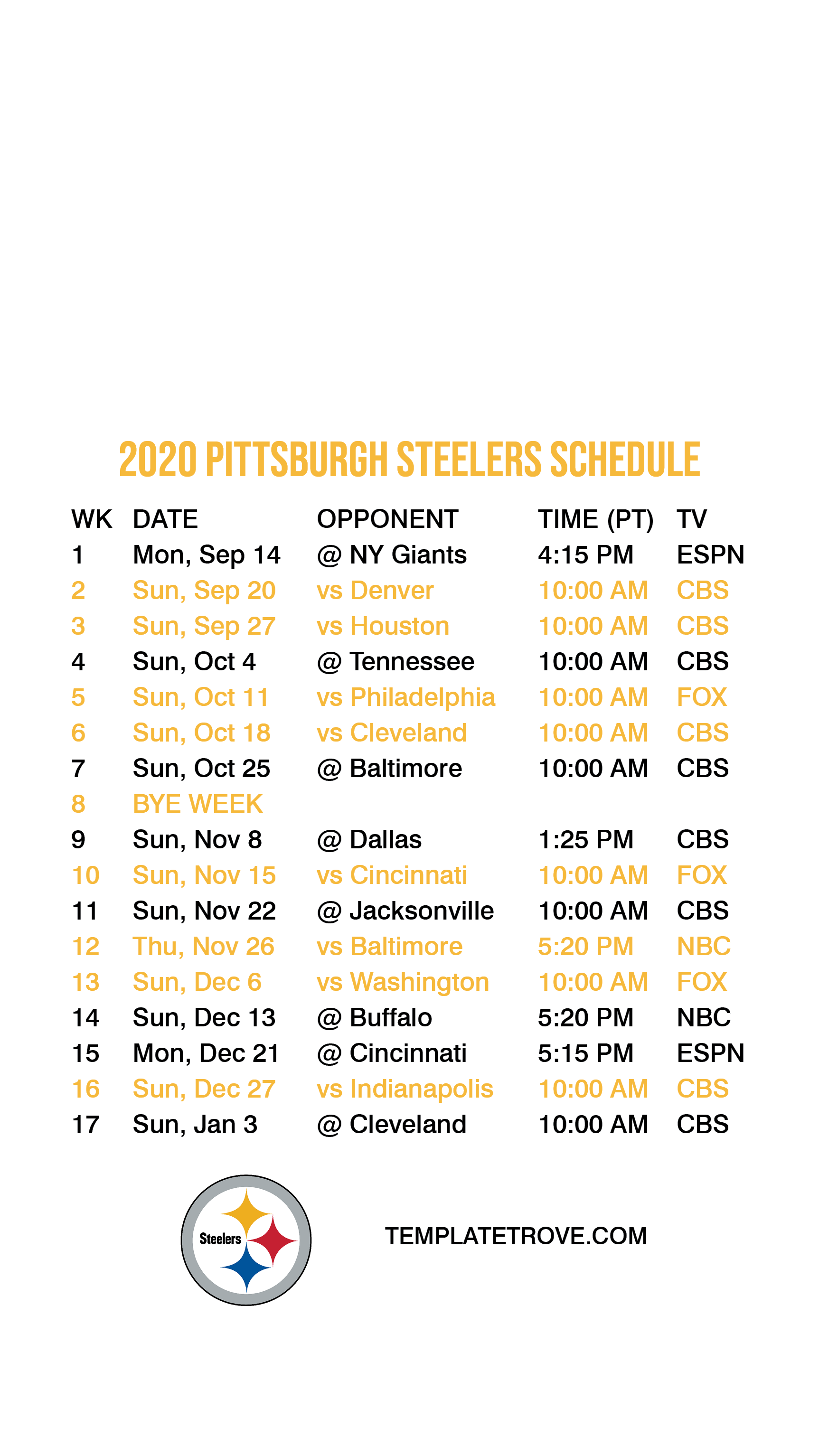 2020 2021 Pittsburgh Steelers Lock Screen Schedule For 