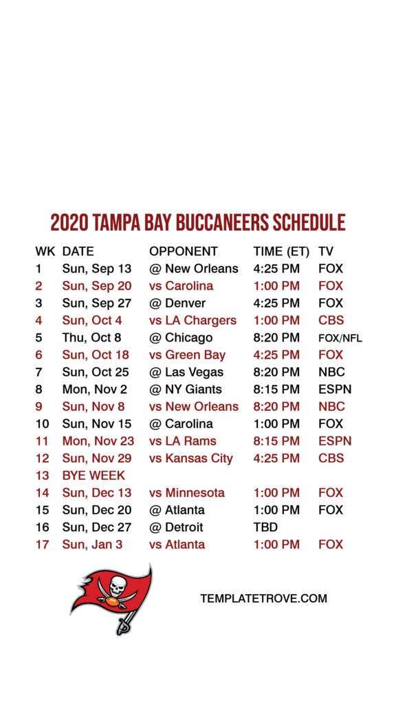 2020 2021 Tampa Bay Buccaneers Lock Screen Schedule For