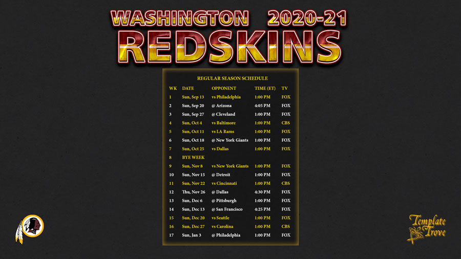 2020 2021 Washington Redskins Wallpaper Schedule