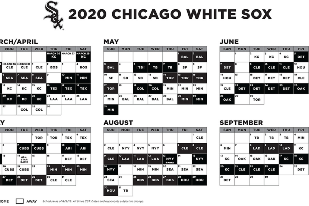 2020 Chicago White Sox Schedule Chicago White Sox The