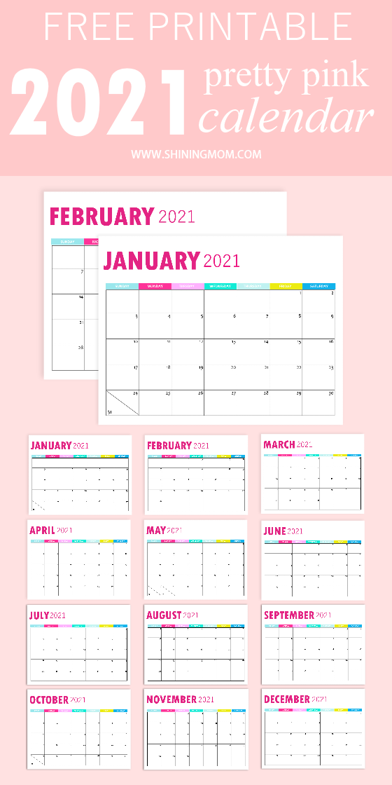 2021 Monthly Calendar Printable So Pretty In Pink 