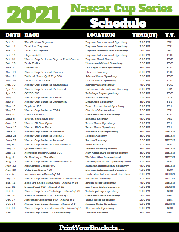 2021 Nascar Schedule Printable