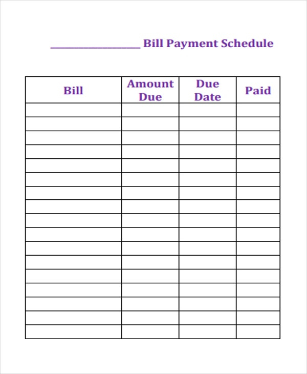 6 Bill Payment Schedule Templates Free Samples