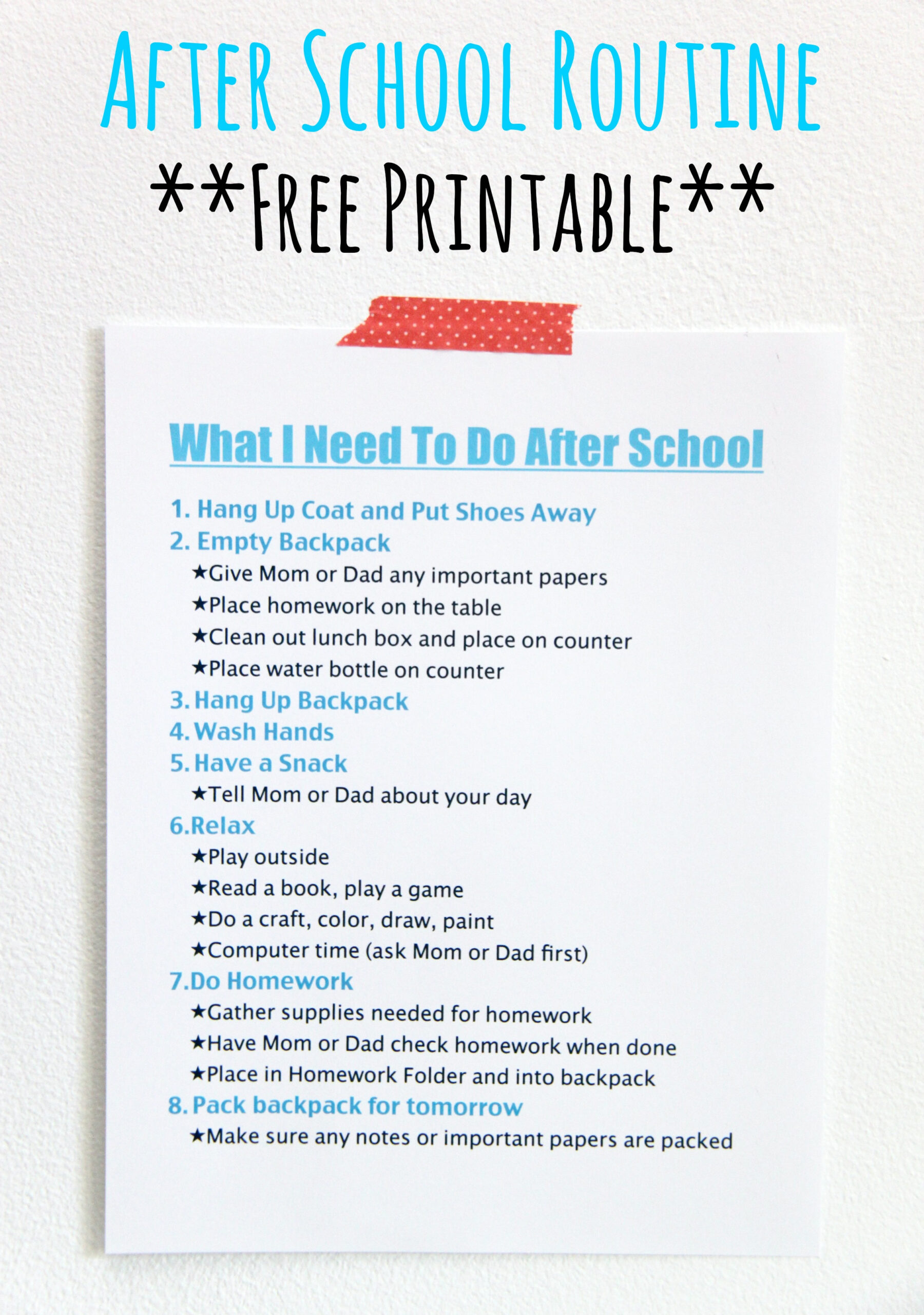 After School Routine FREE Printable