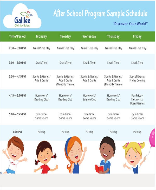 After School Schedule Templates 10 Free Samples