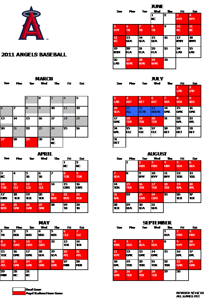 Angels Release Full 2011 Schedule Begin Season On Road In 