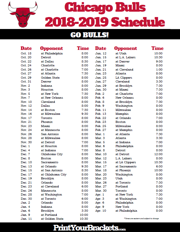 Best Chicago Bulls Schedule Printable Hunter Blog