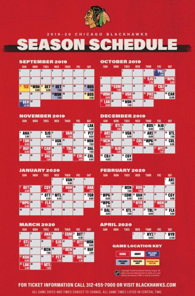 Blackhawks Release 2019 20 Schedule Committed Indians