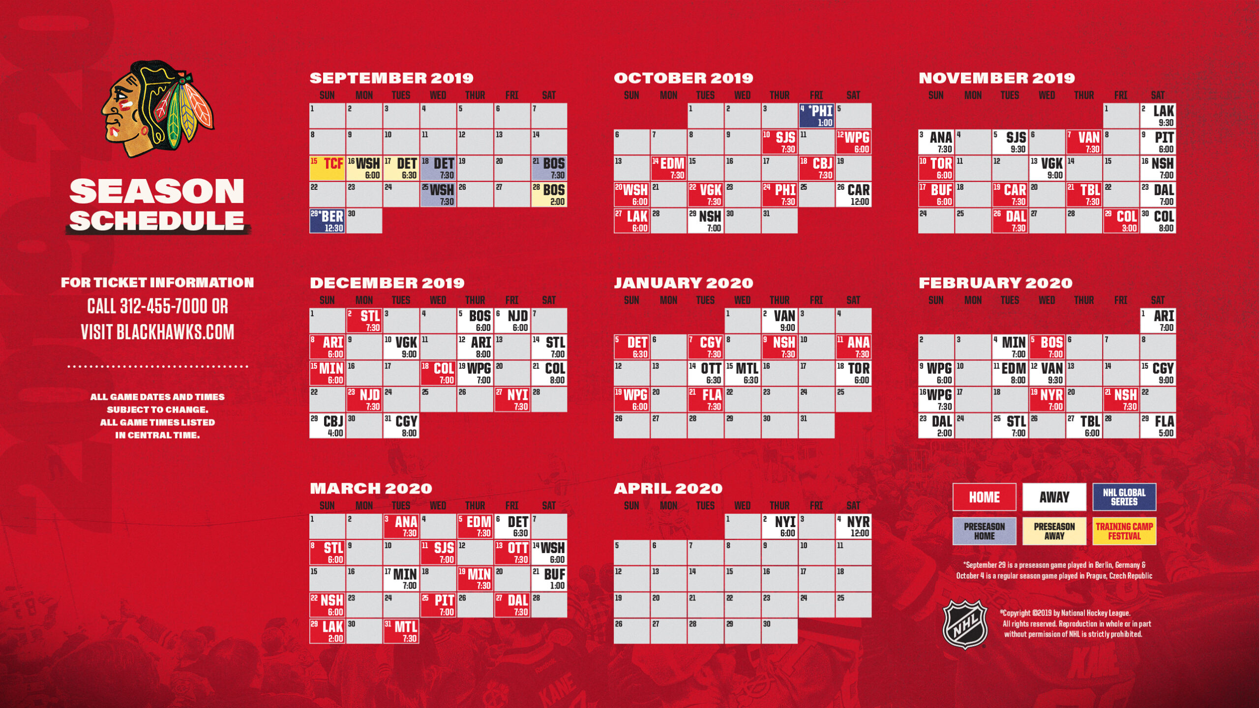 Printable Chicago Blackhawks Schedule