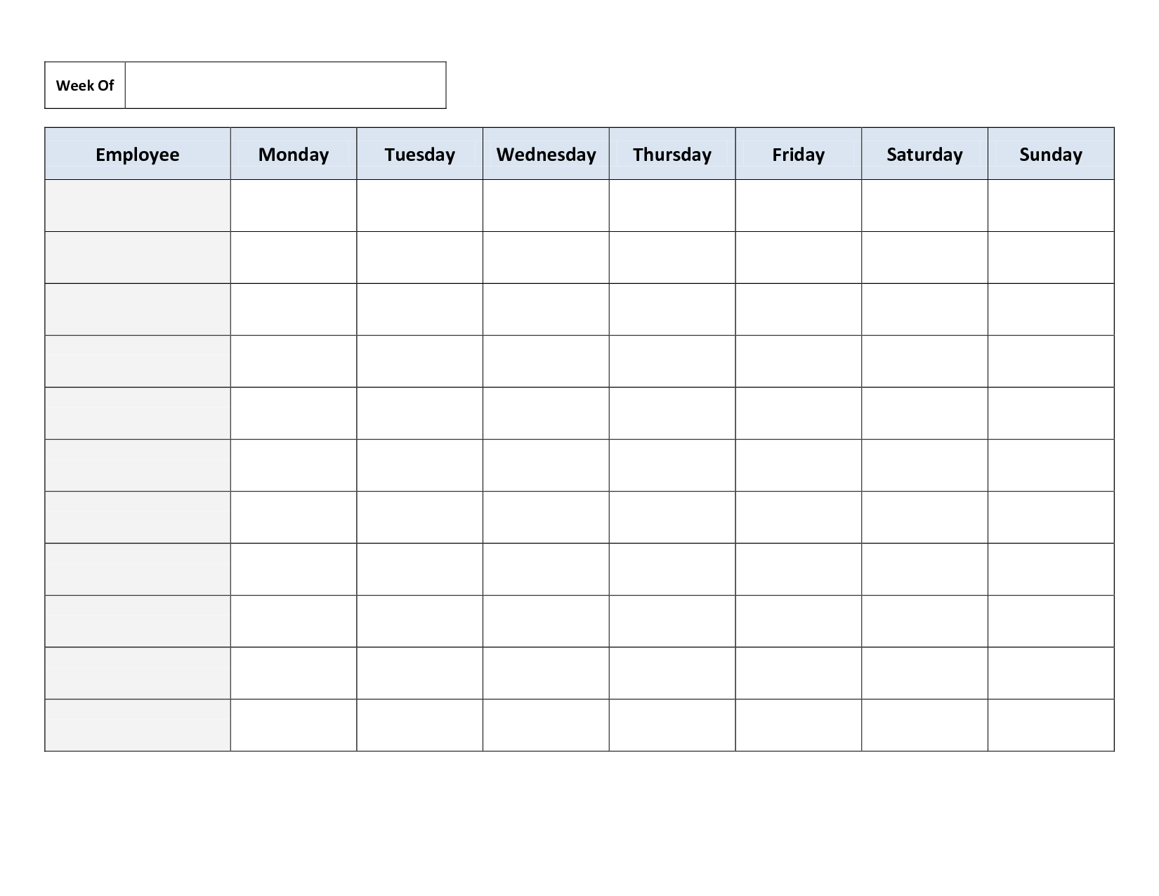 Blank Weekly Work Schedule Template Daily Schedule 