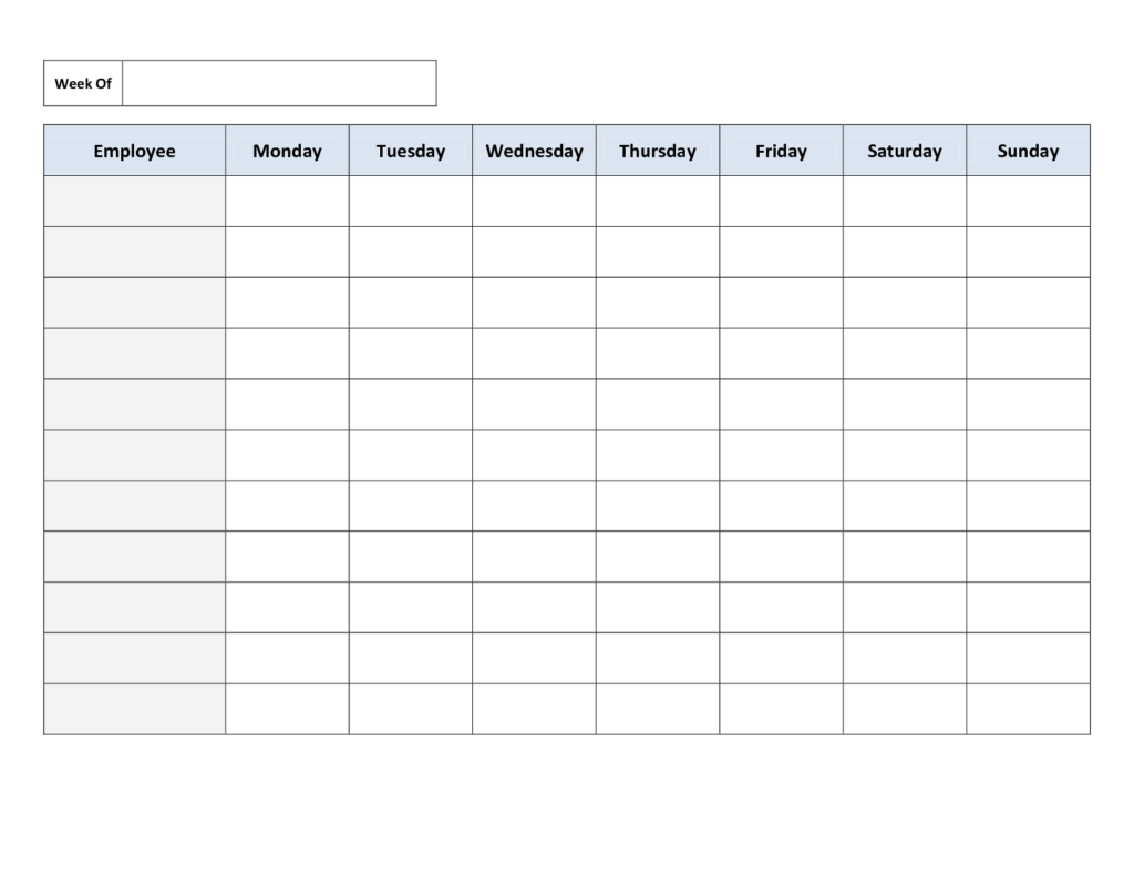 Blank Weekly Work Schedule Template Daily Schedule