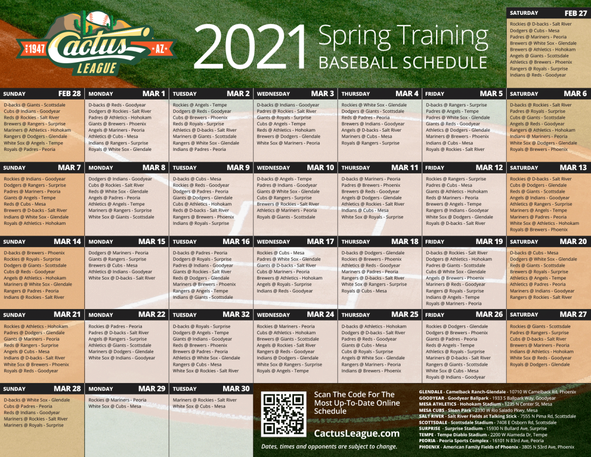 Cactus League Spring Training Schedule 2021