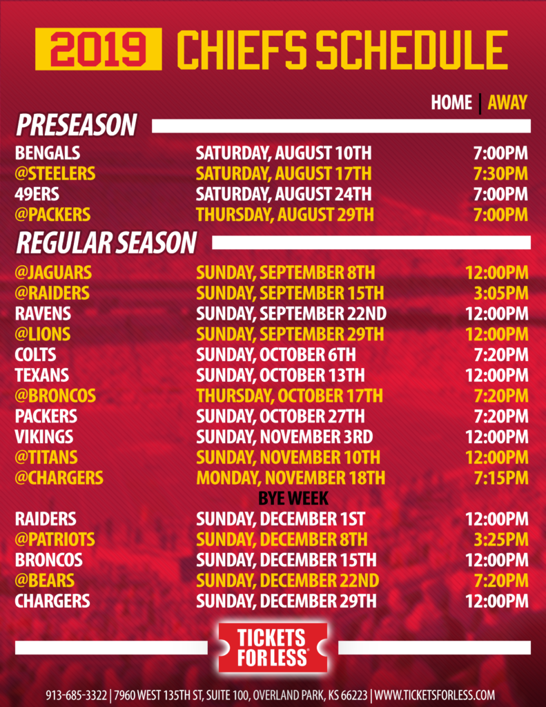 Chiefs Printable Schedule 2019 1 Kansas City Chiefs