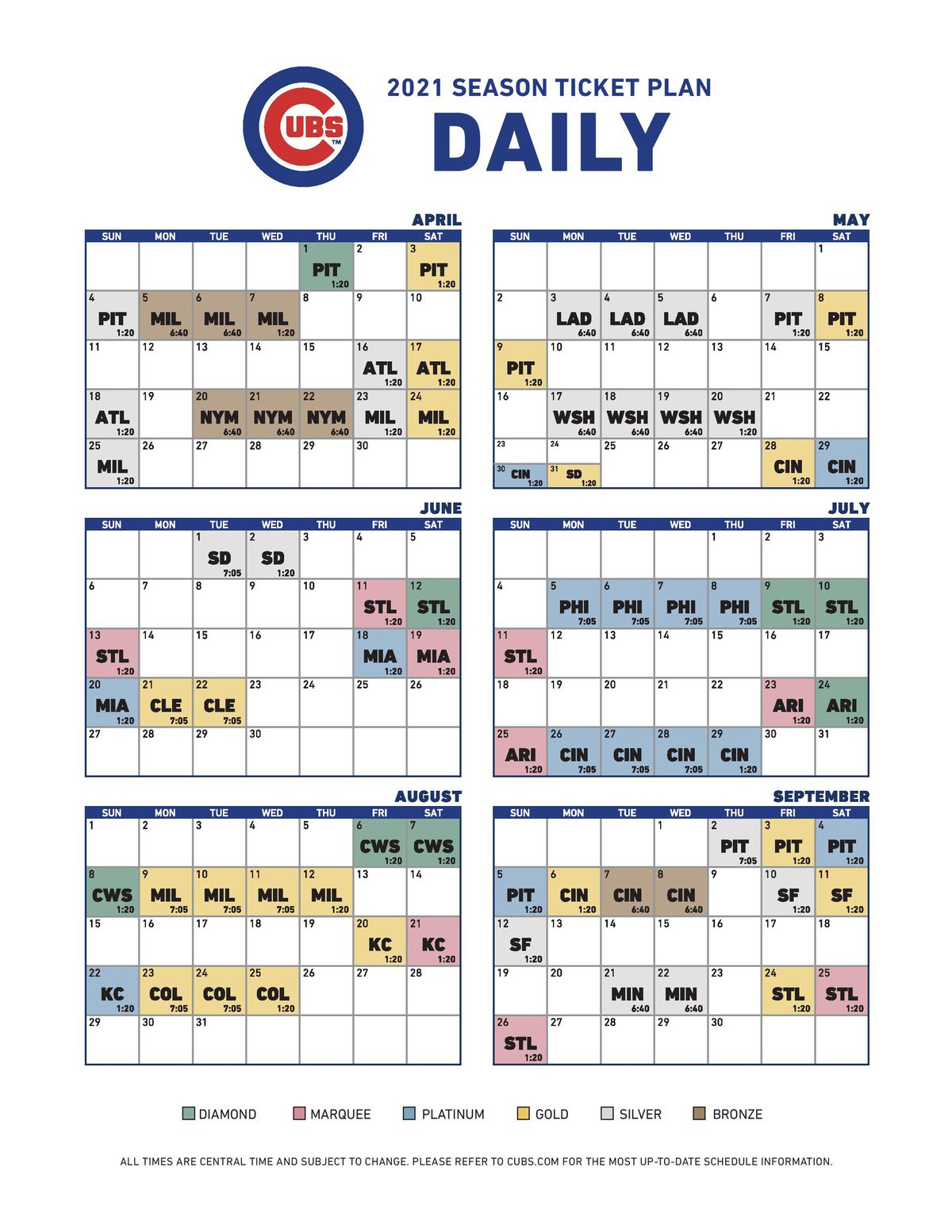 Chicago Cubs Printable Schedule