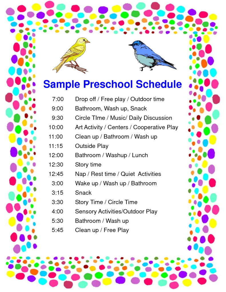 Daily Schedule Template For Preschool Printable Schedule