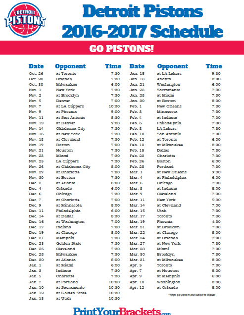 Detroit Pistons Printable Schedule That Are Impeccable 
