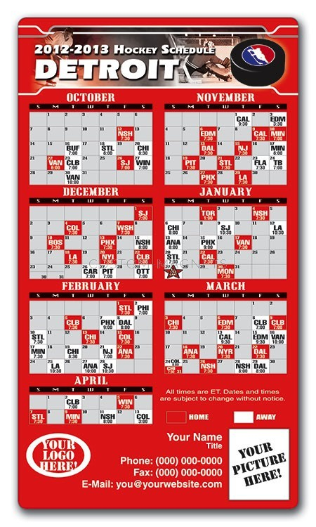 Detroit Red Wings Hockey Schedule Magnets 4 X 7 Custom 