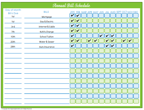 Editable Bill Payment Schedule Organizing Homelife