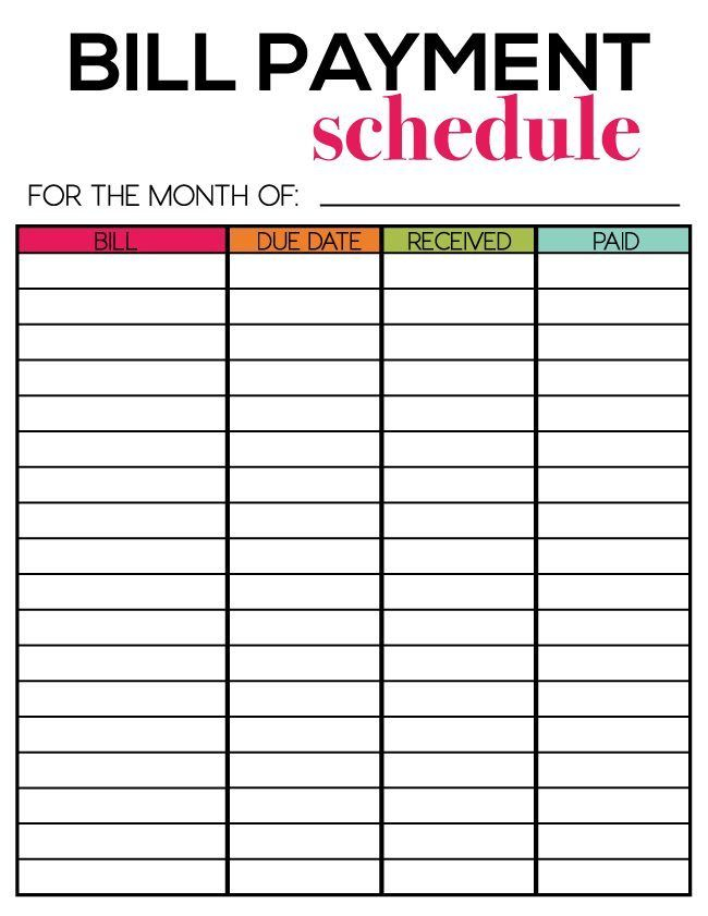 Free Printable Bill Payment Schedule Room Surf