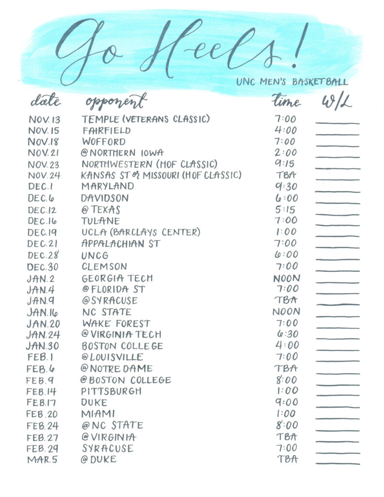 FREE PRINTABLE UNC Men S Basketball Schedule 2015 2016