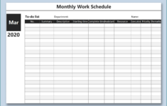 Free Printable Work Schedules Monthly Calendar Template 2020
