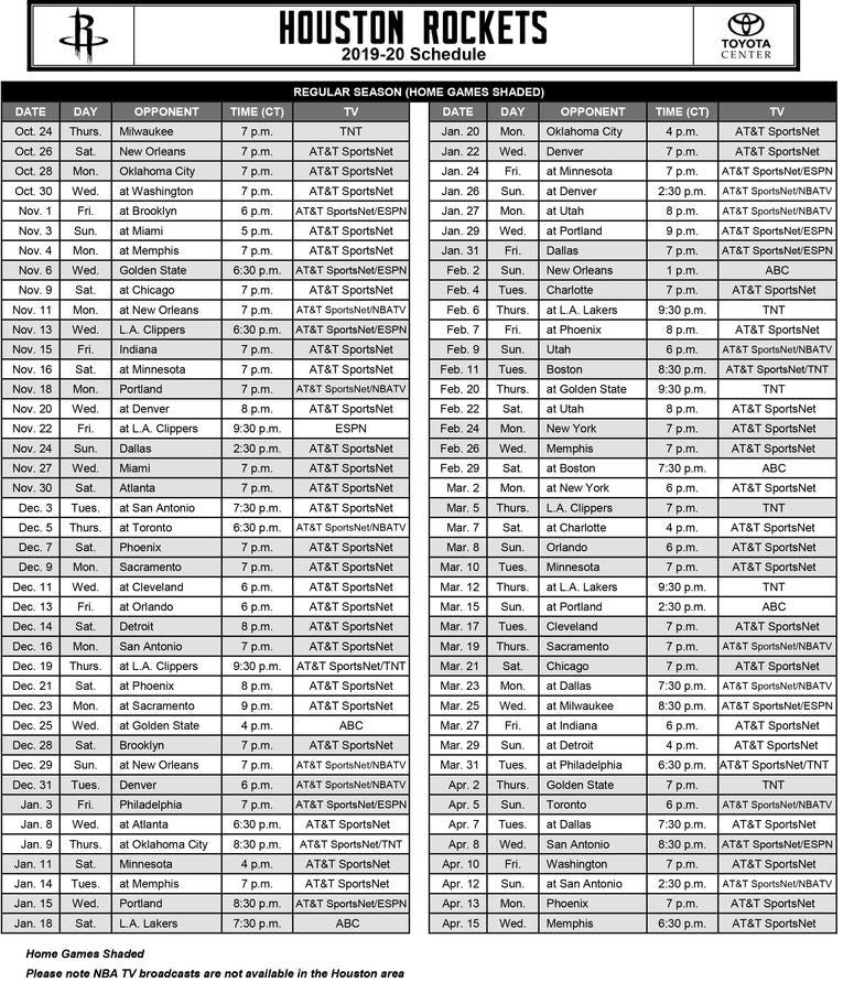 Houston Rockets 2019 2020 Schedule Sports Radio 610 AM