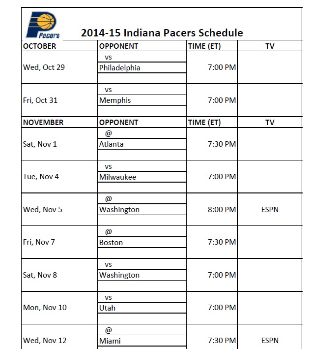 Indiana Pacers PrinterFriendly