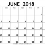June 2018 Printable Calendar Calendar Yearly Printable