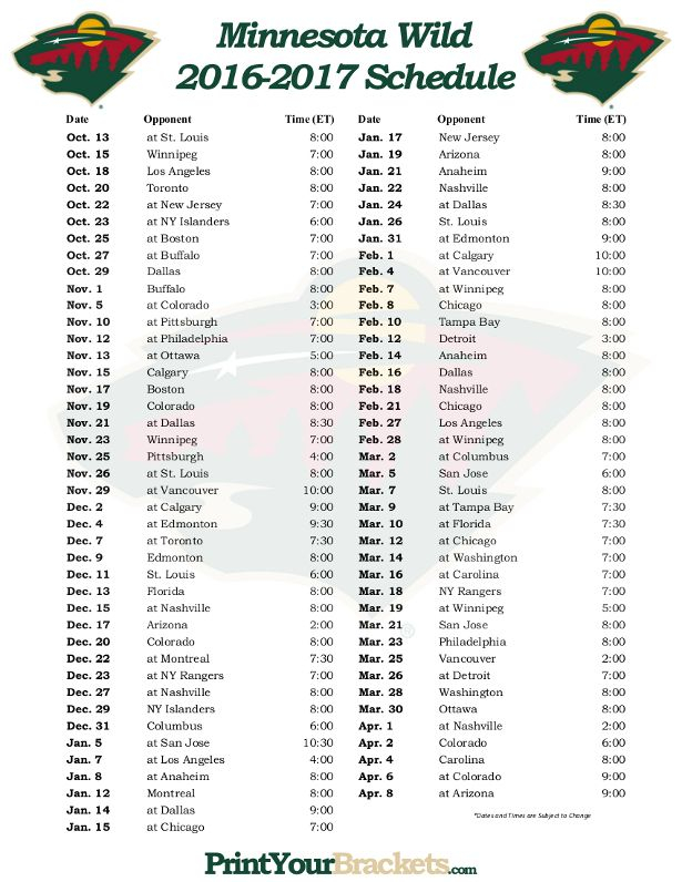 Mn Wild Schedule Printable Printable Schedule