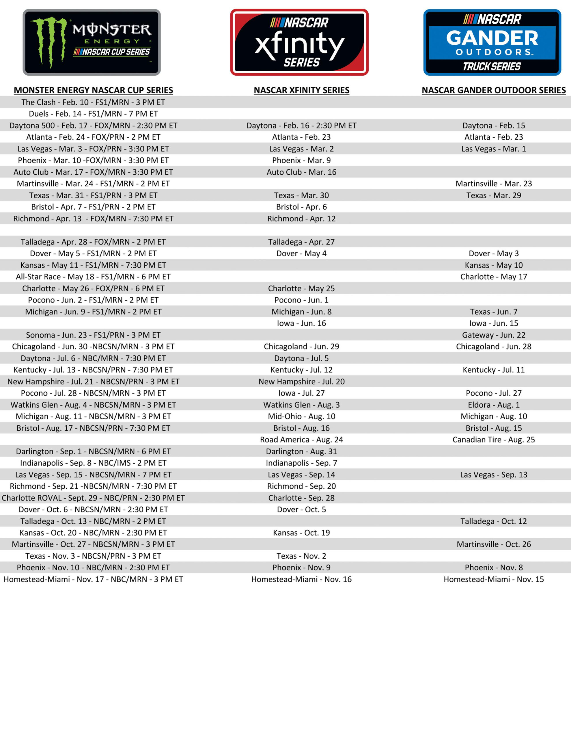 Nascar Schedule 2020 Printable That Are Dynamic Ruby Website