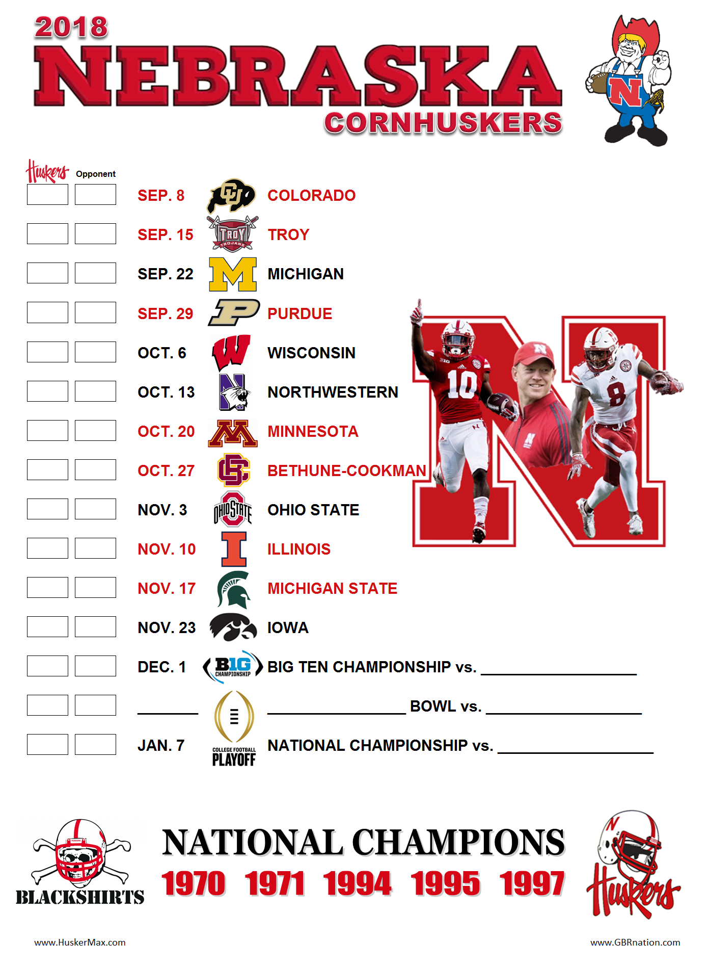 Nebraska Cornhuskers Football Schedule Examples And Forms