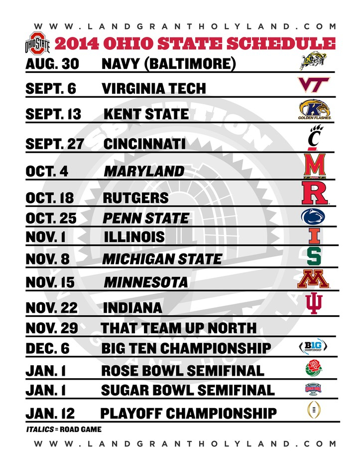 Ohio State Football Printable 2014 Buckeyes Football Schedule