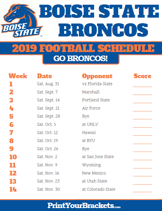 Printable 2019 Boise State Broncos Football Schedule