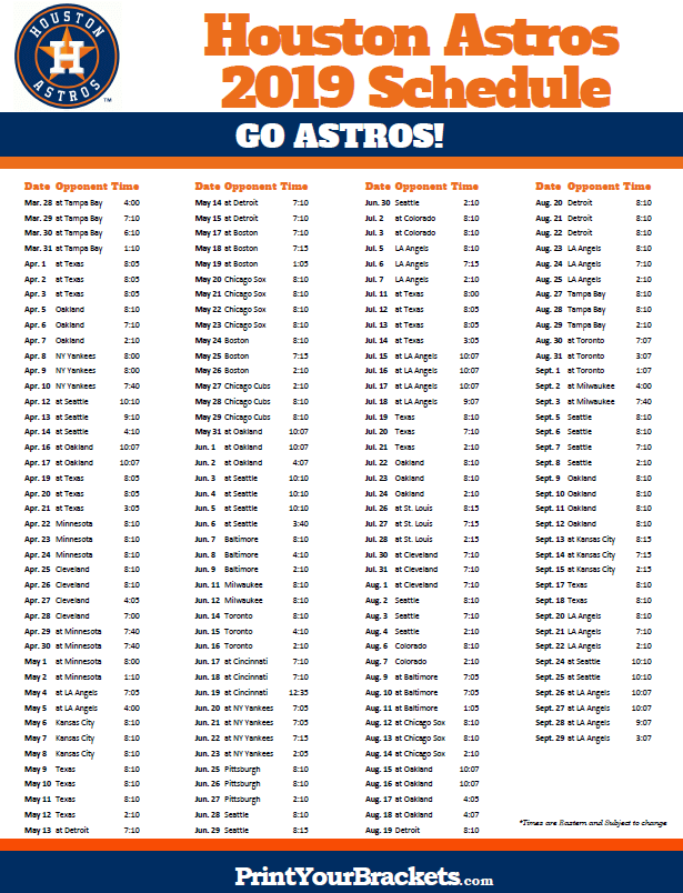 Printable 2019 Houston Astros Schedule Astros Astros 