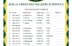 Printable 2020 2021 Green Bay Packers Schedule