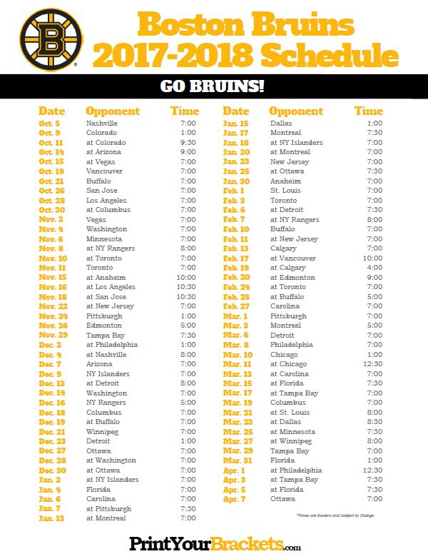 Printable Boston Bruins 2017 2018 Schedule Pittsburgh 