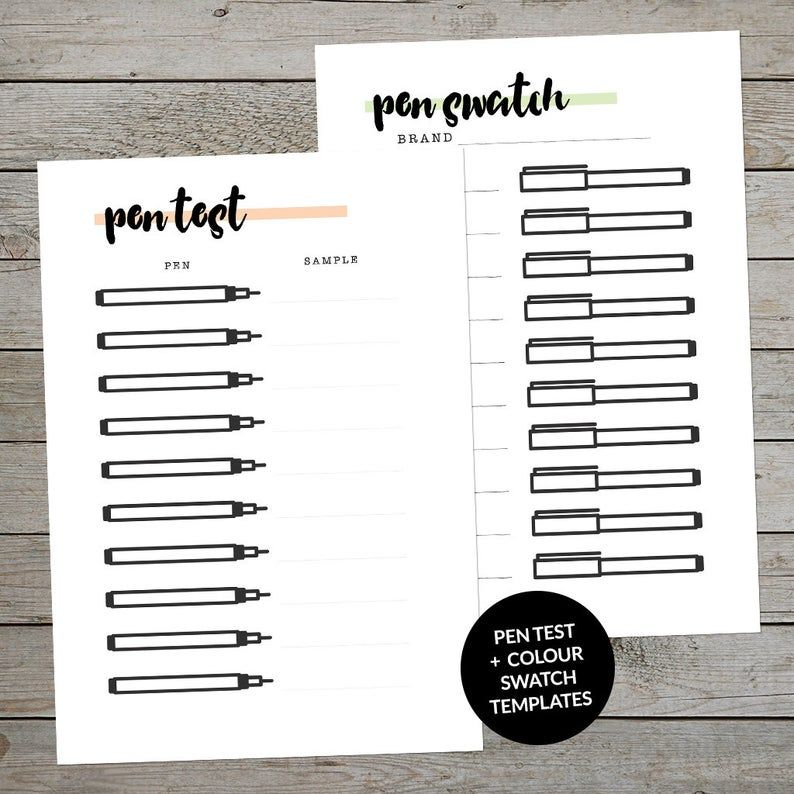 Printable Bullet Journal Pen Test And Colour Swatch