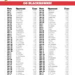 Printable Chicago Blackhawks Hockey Schedule Chicago