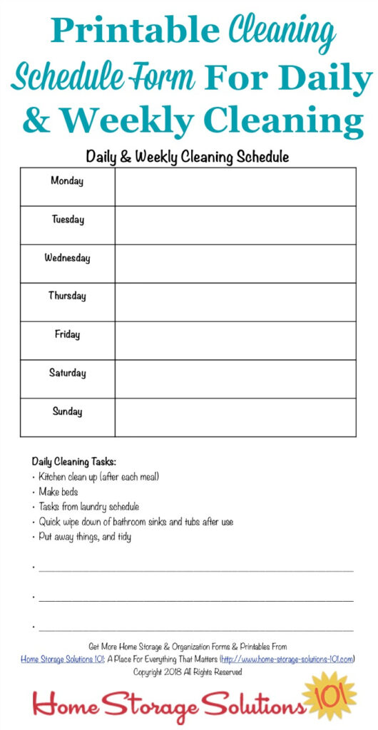 Printable Cleaning Schedule Form For Daily Weekly Cleaning